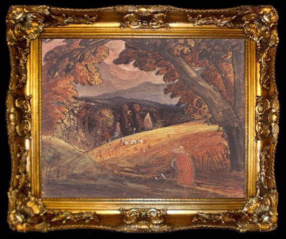 framed  Samuel Palmer Harvesters by Firelight, ta009-2